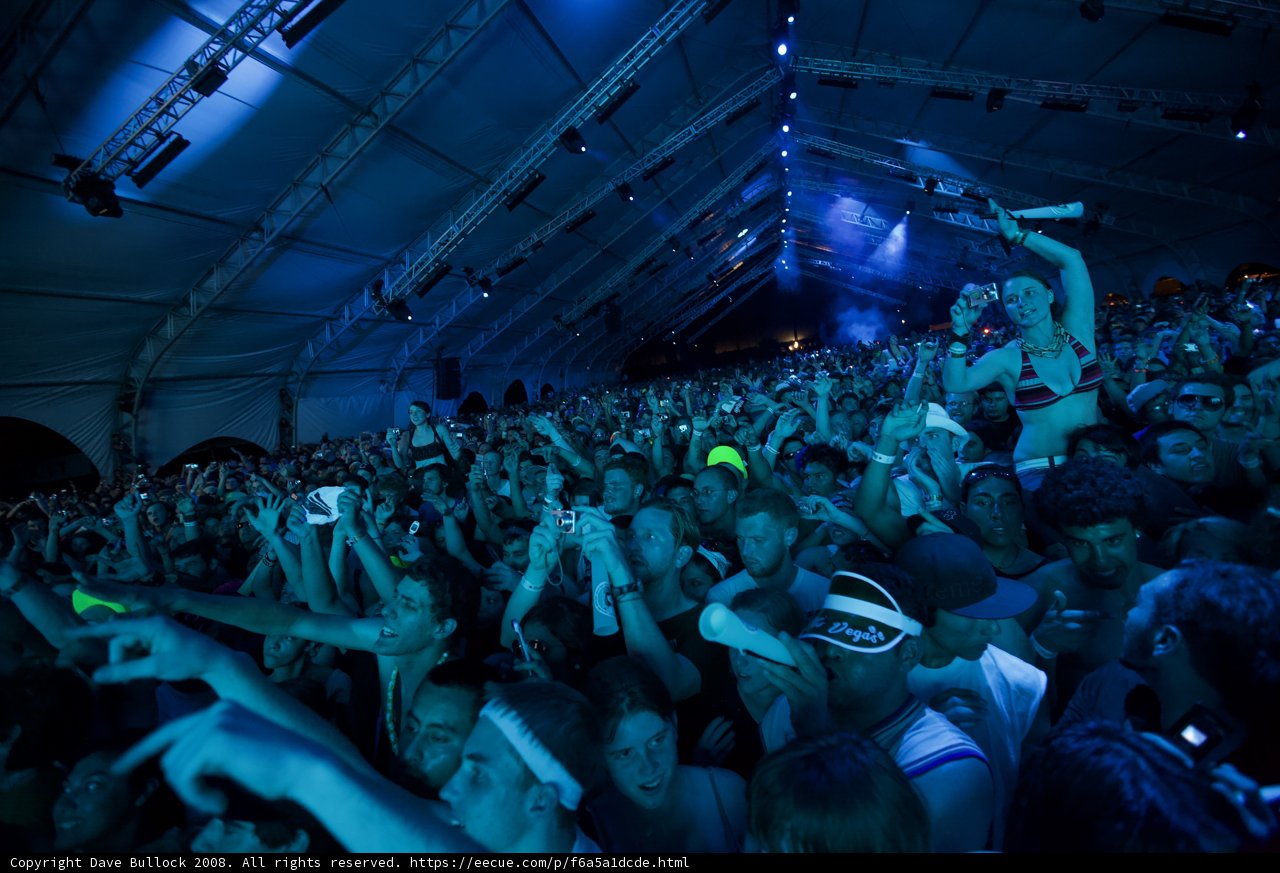 Blue-Lit Crowd at Coachella Concert