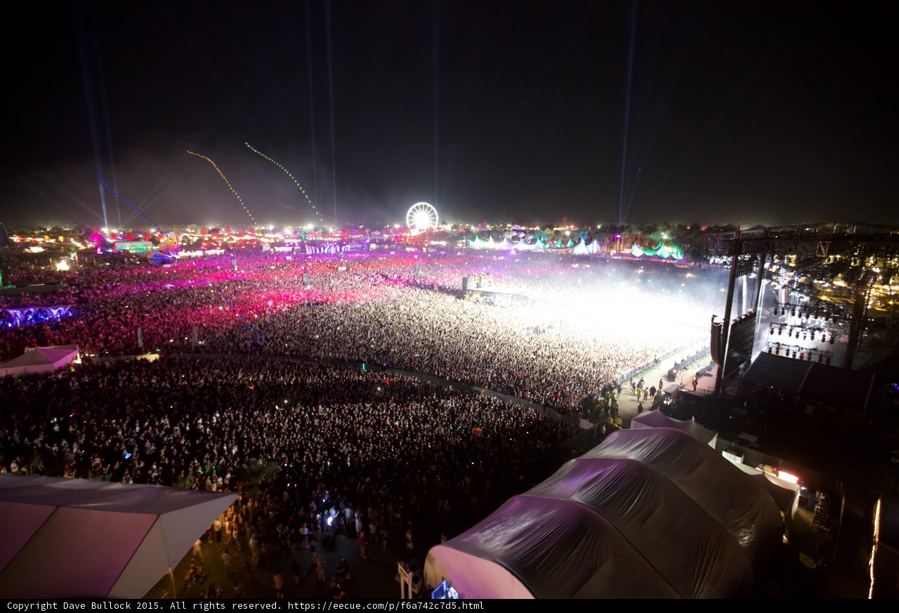 Nighttime Fireworks at Coachella Music Festival