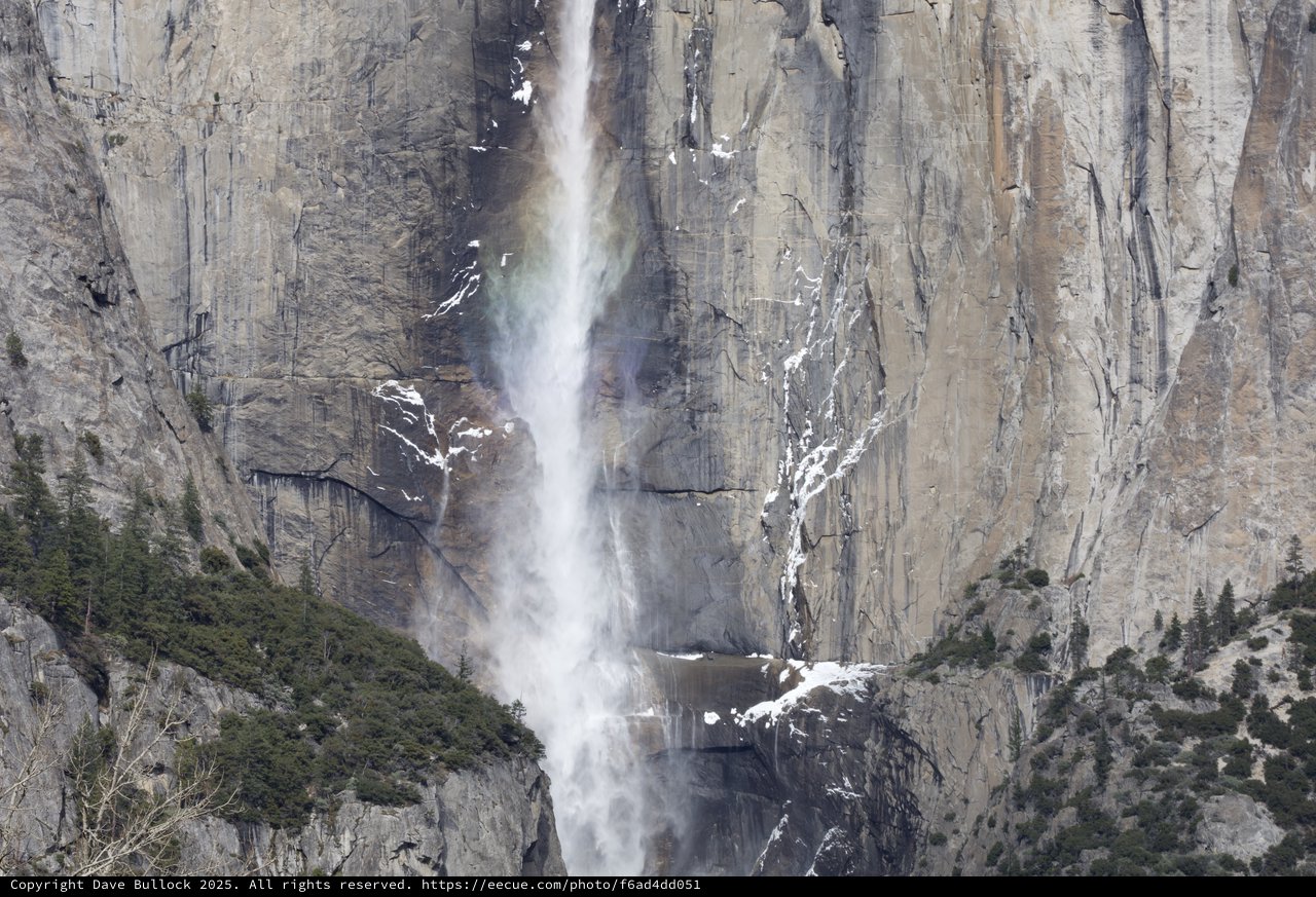 Yosemite Falls Cascading Down Granite Cliff in Winter