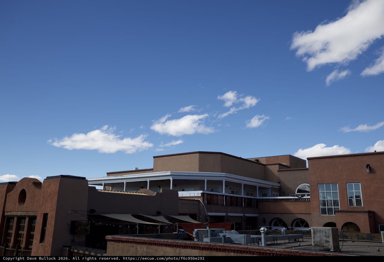 Adobe Architecture Under Blue Skies in Santa Fe