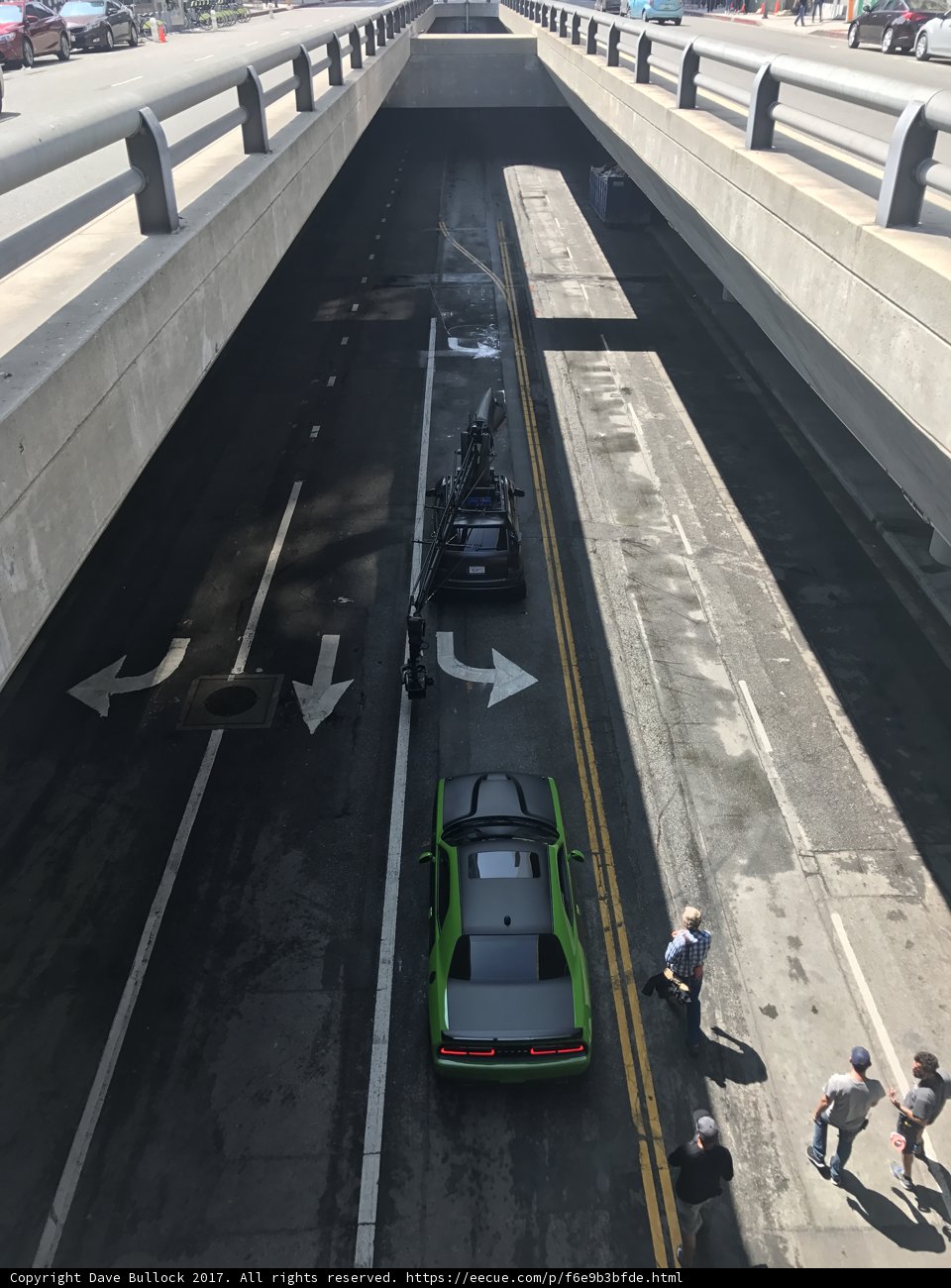 Green Car Parked Under Bridge in LA