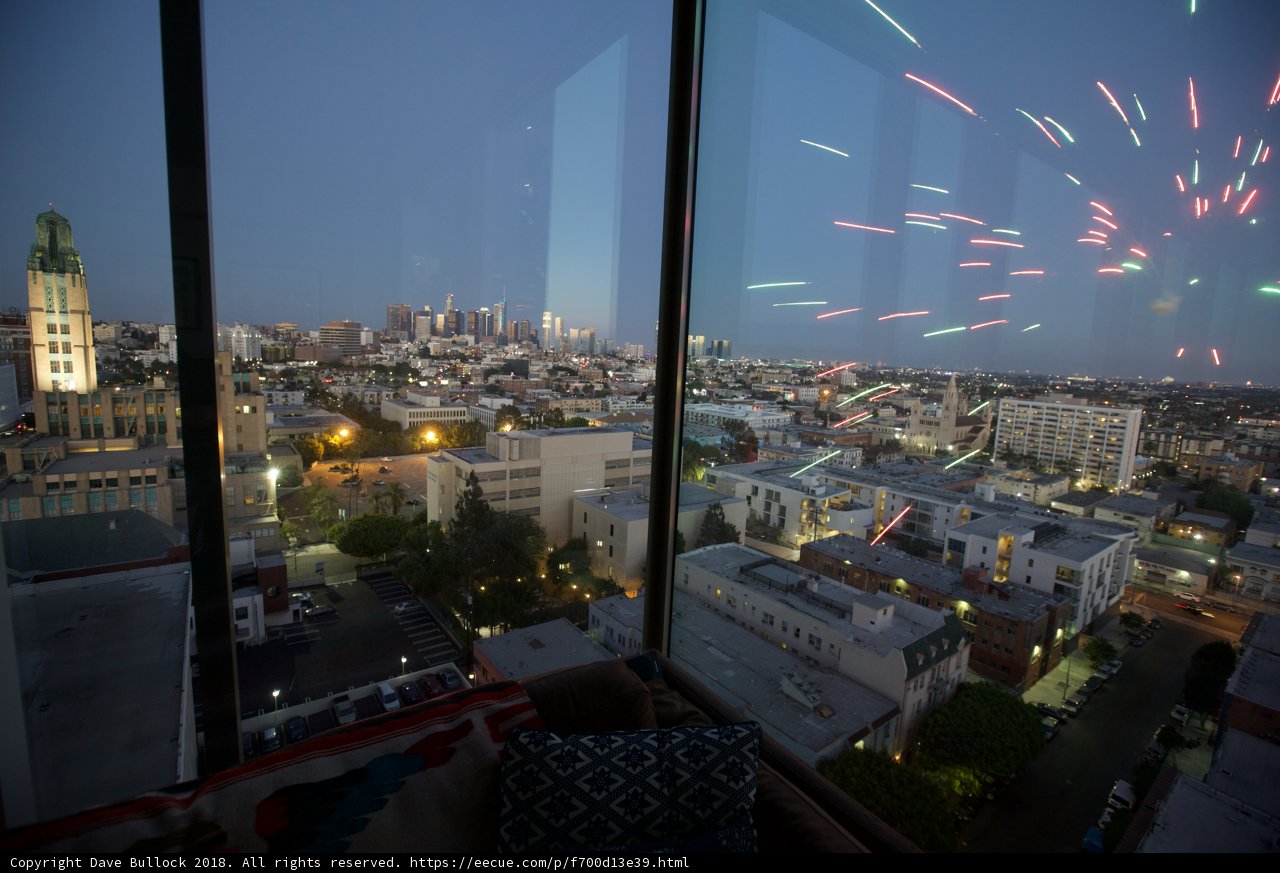 Fireworks light up the Los Angeles skyline