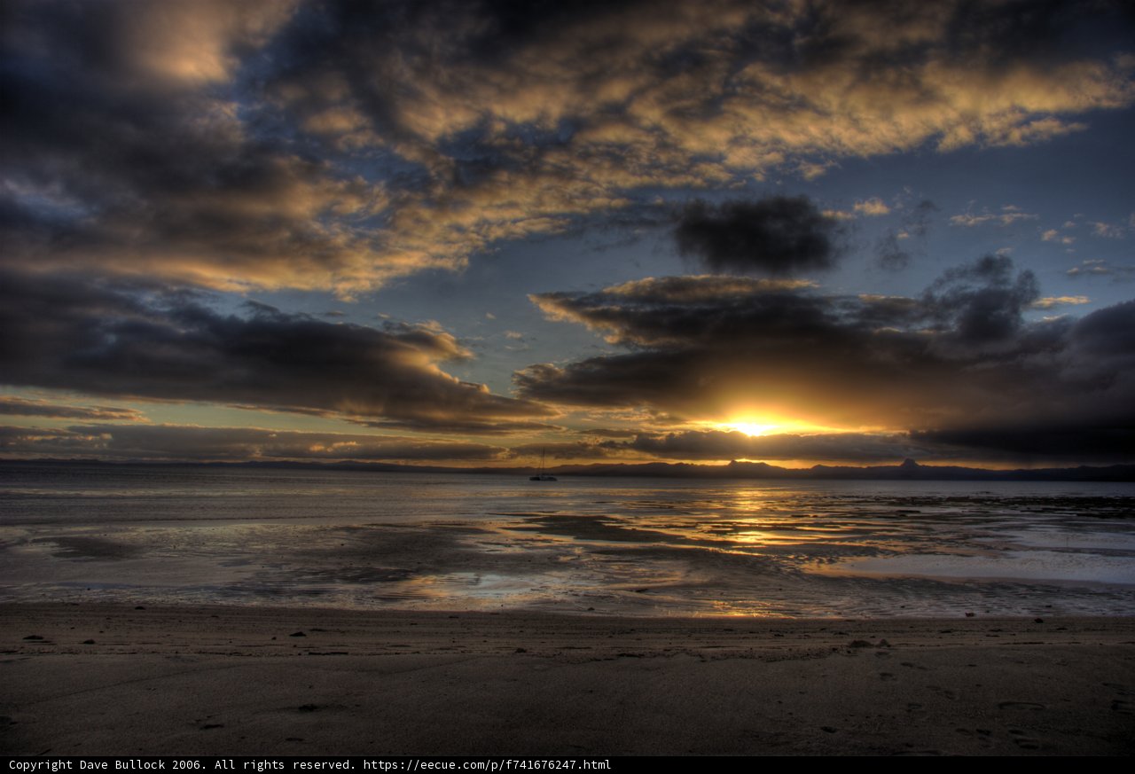 A Flaring Sunset on a Beautiful Beach in Fiji