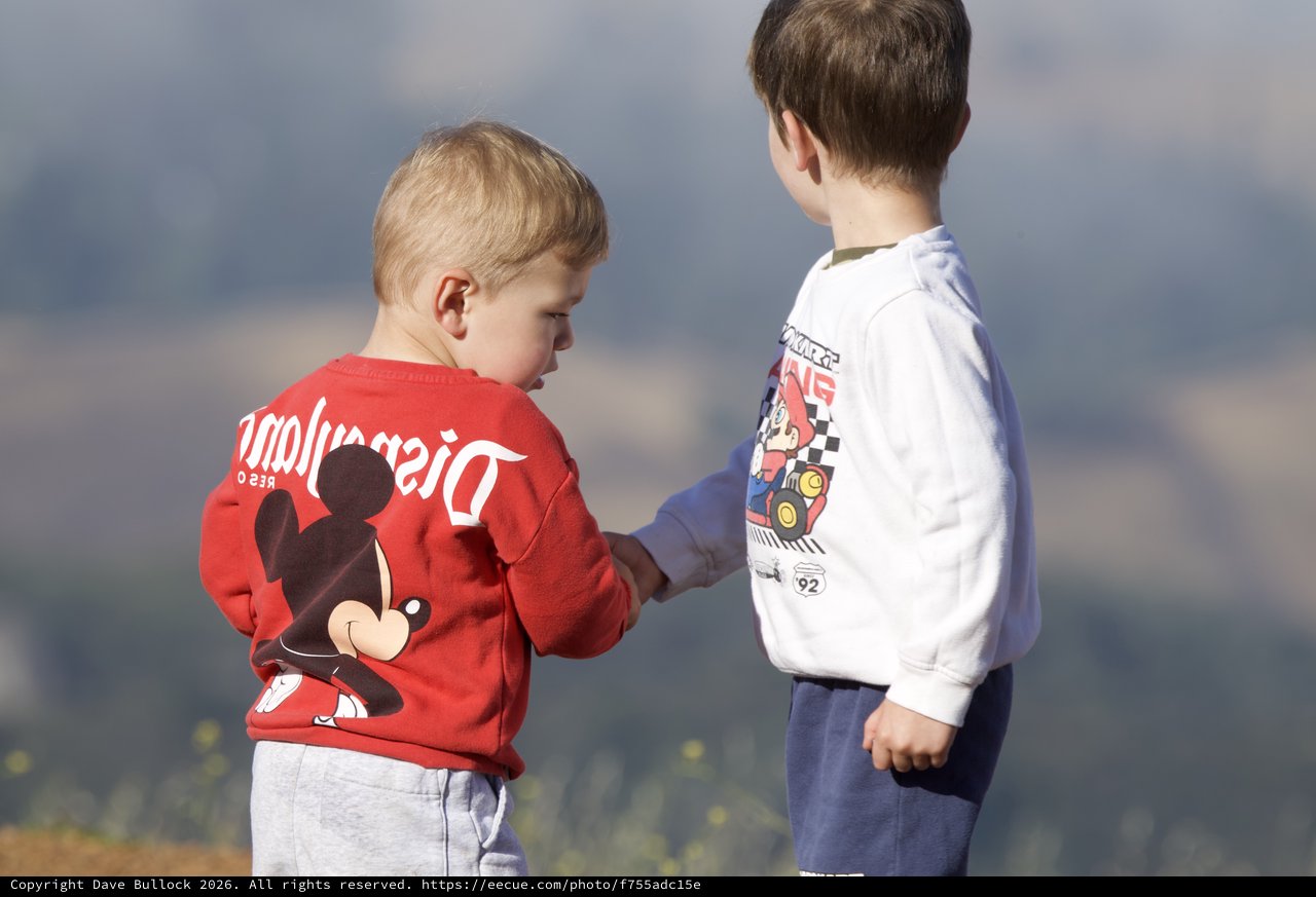 Two Young Boys Share a Moment on Mt. Diablo