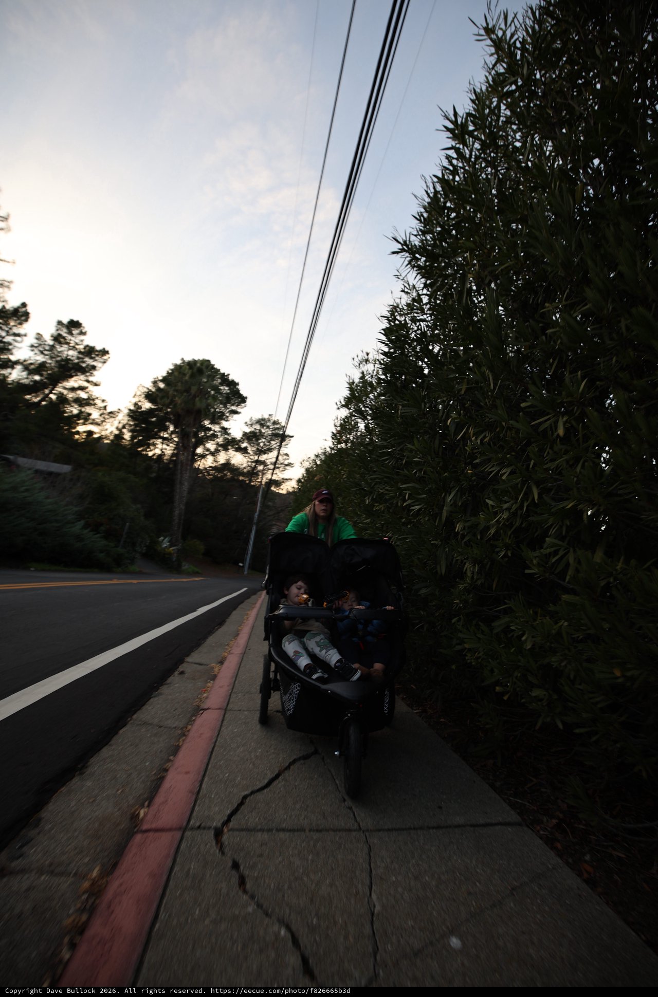 Evening Stroll with Double Stroller at Dusk