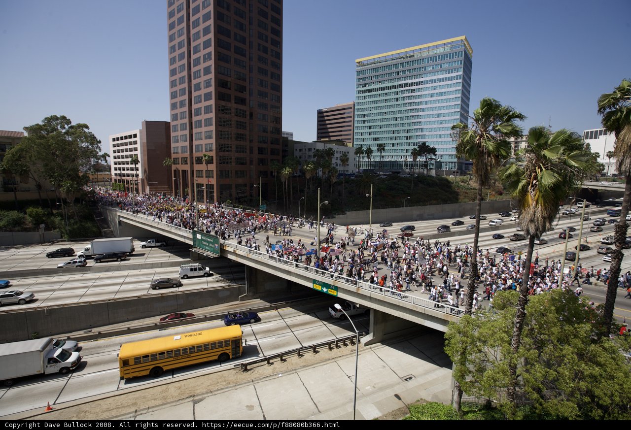 Mayday Rally Takes Over Freeway in Urban Metropolis