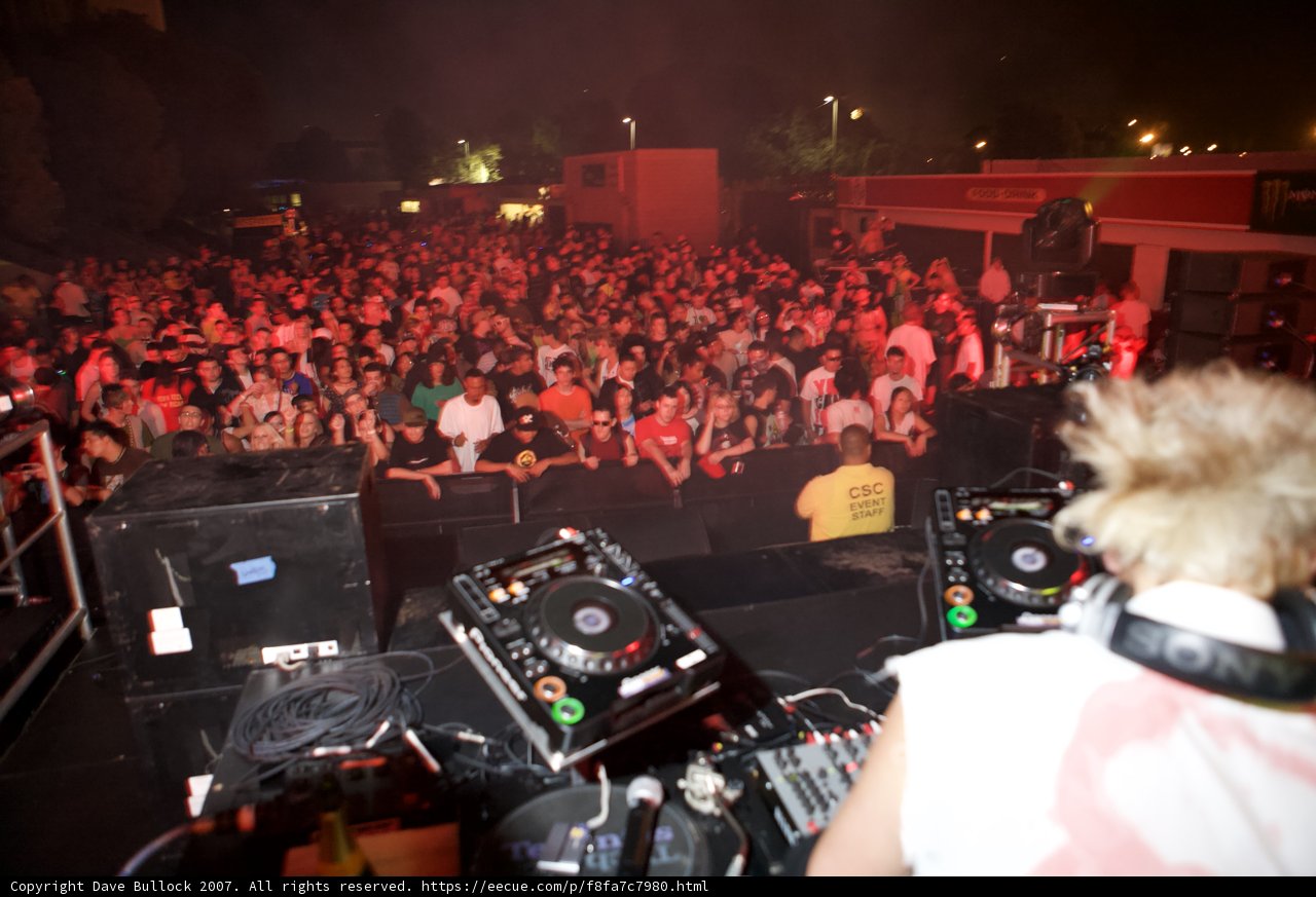 Urban Nightclub Concert with DJ and Enthusiastic Crowd
