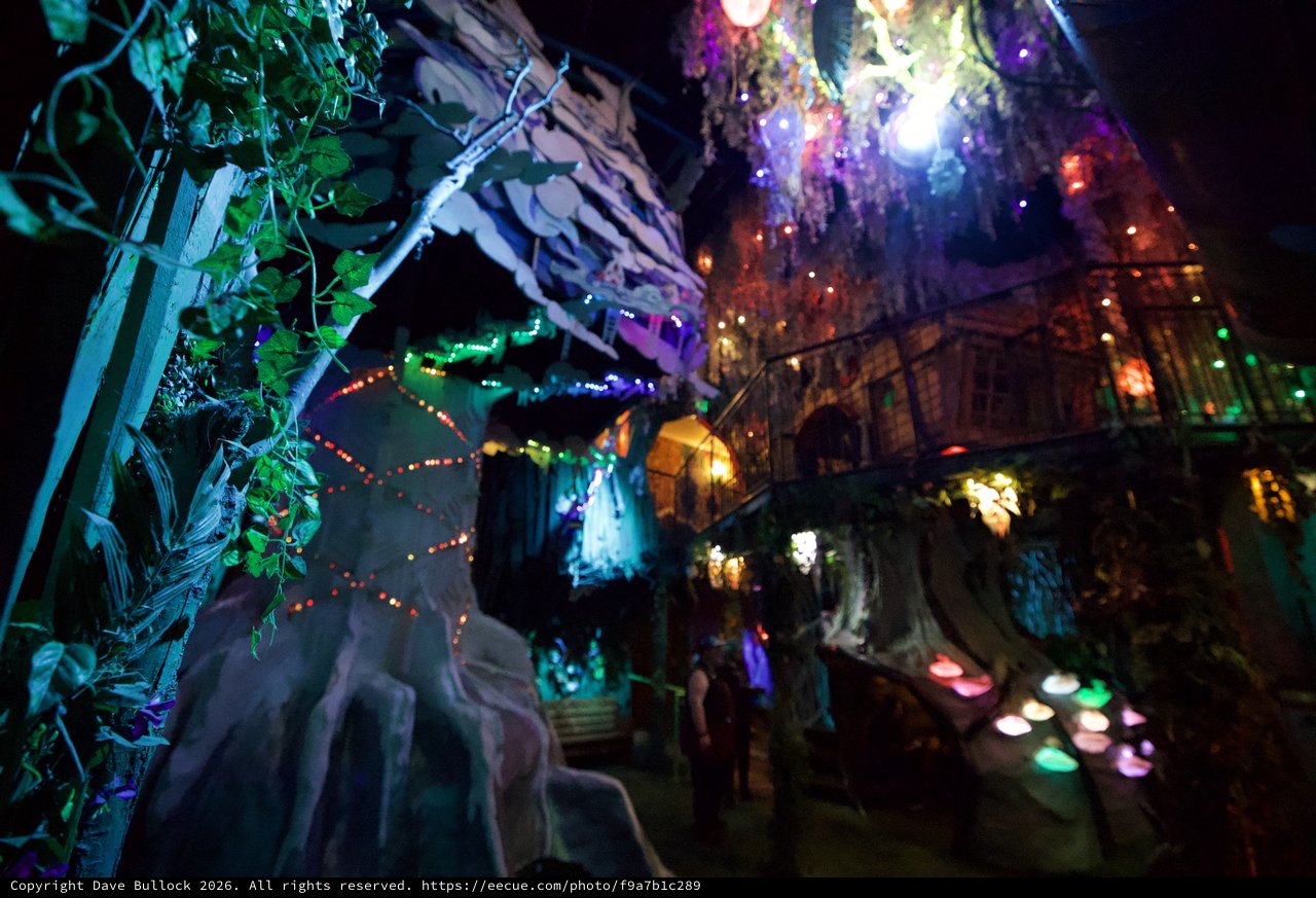 Haunted House Halloween Display with Colorful Lighting