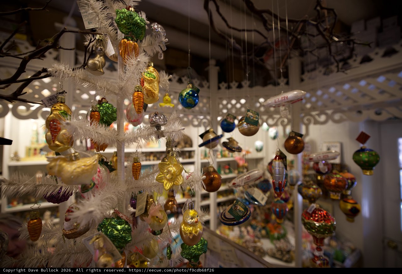 Vintage Christmas Ornament Collection Display in Museum