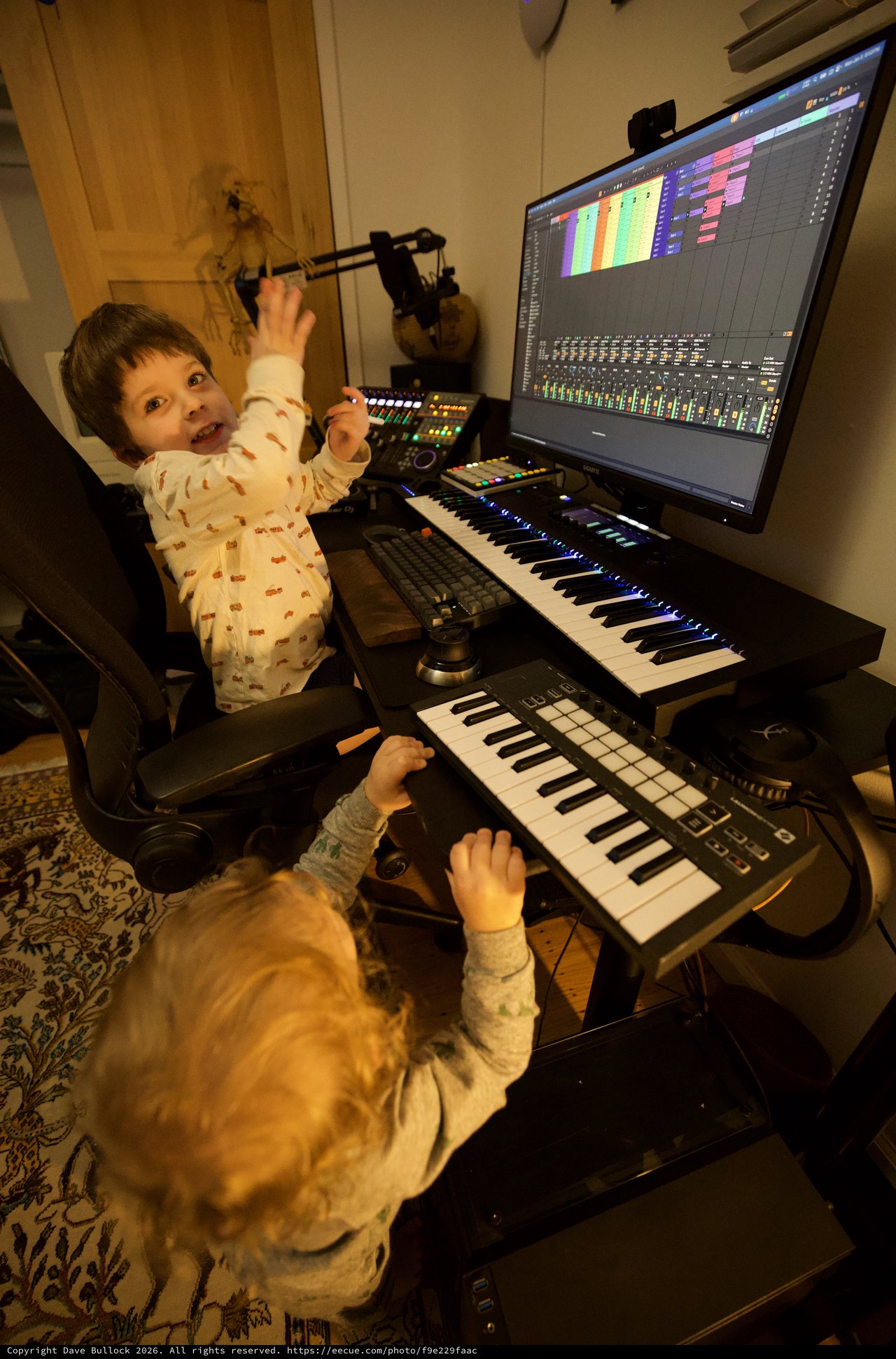 Young Children Creating Music in Home Studio