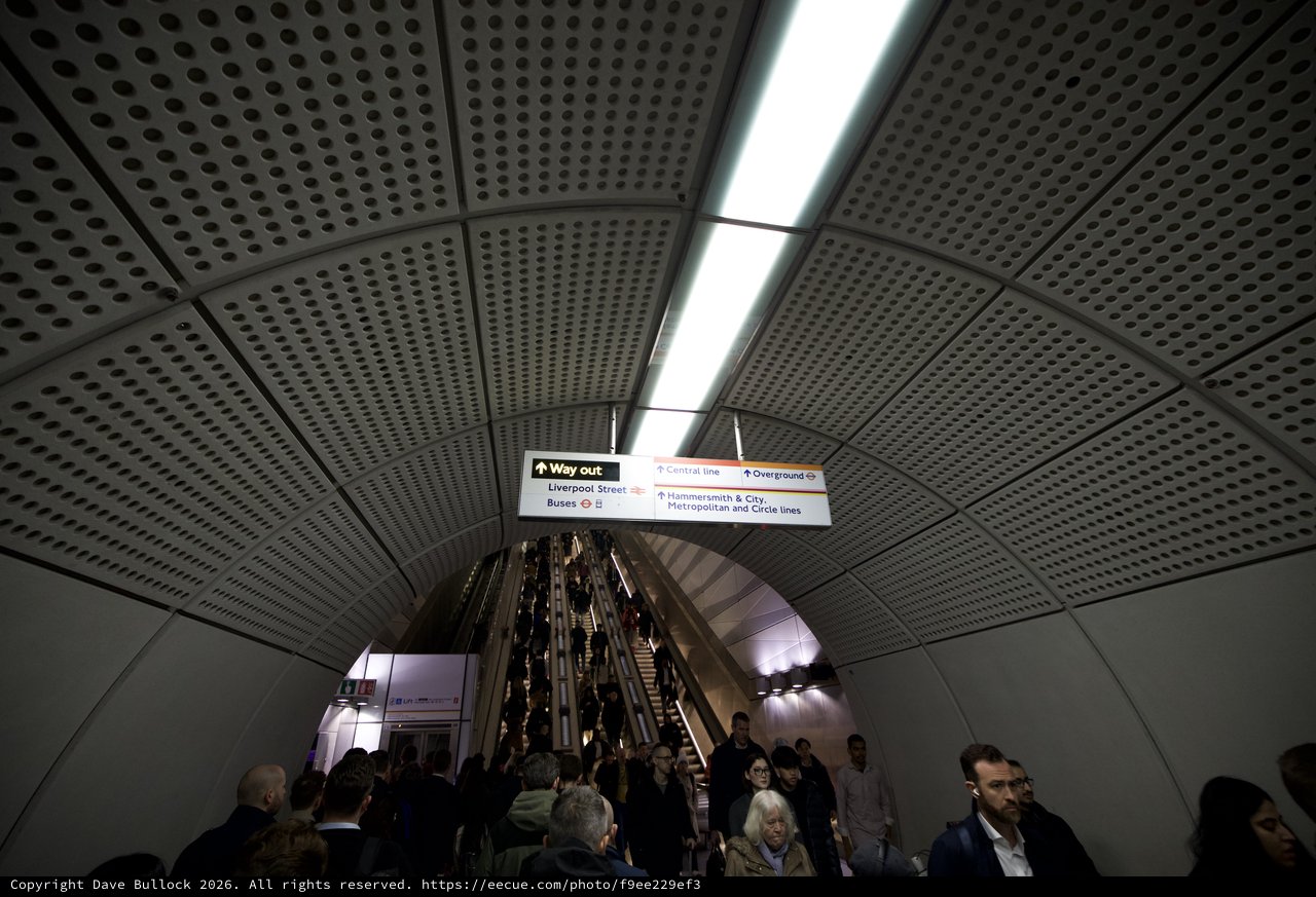 Rush Hour Escalators at London Underground Station