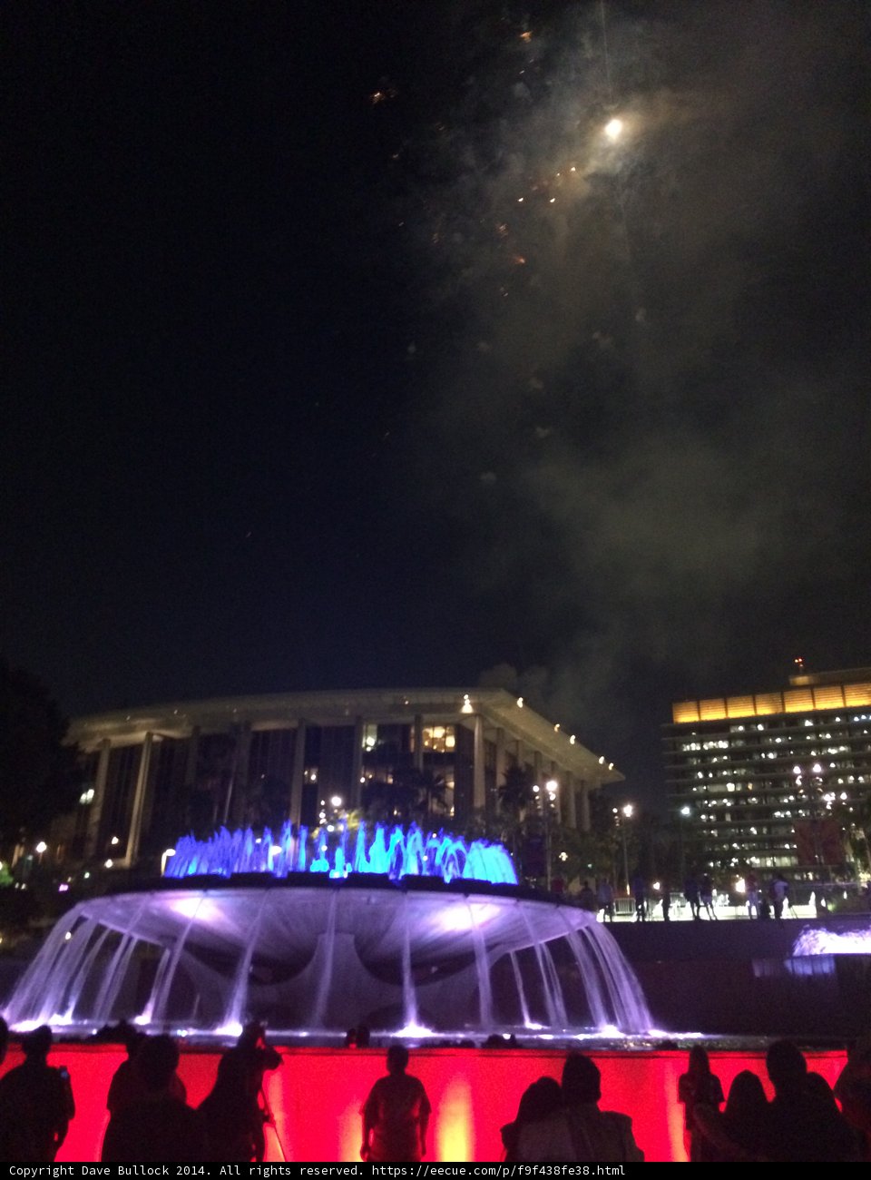 City Hall Fountain Illuminated by Fireworks