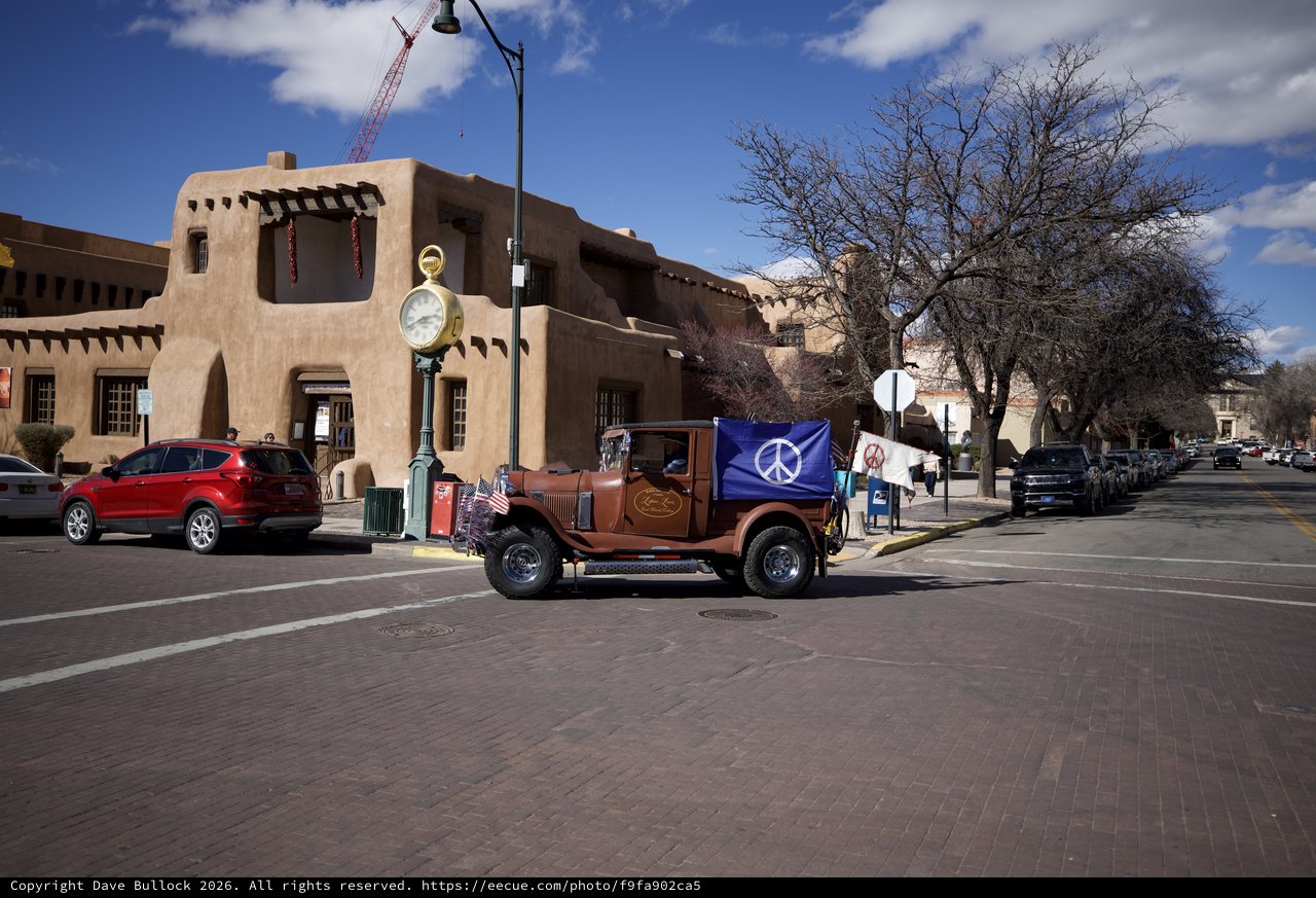 Vintage Truck with Peace Flag in Santa Fe Plaza