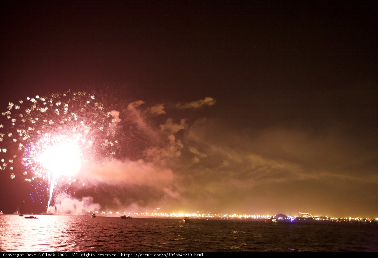 Fireworks Illuminating the Night Sky over the Water