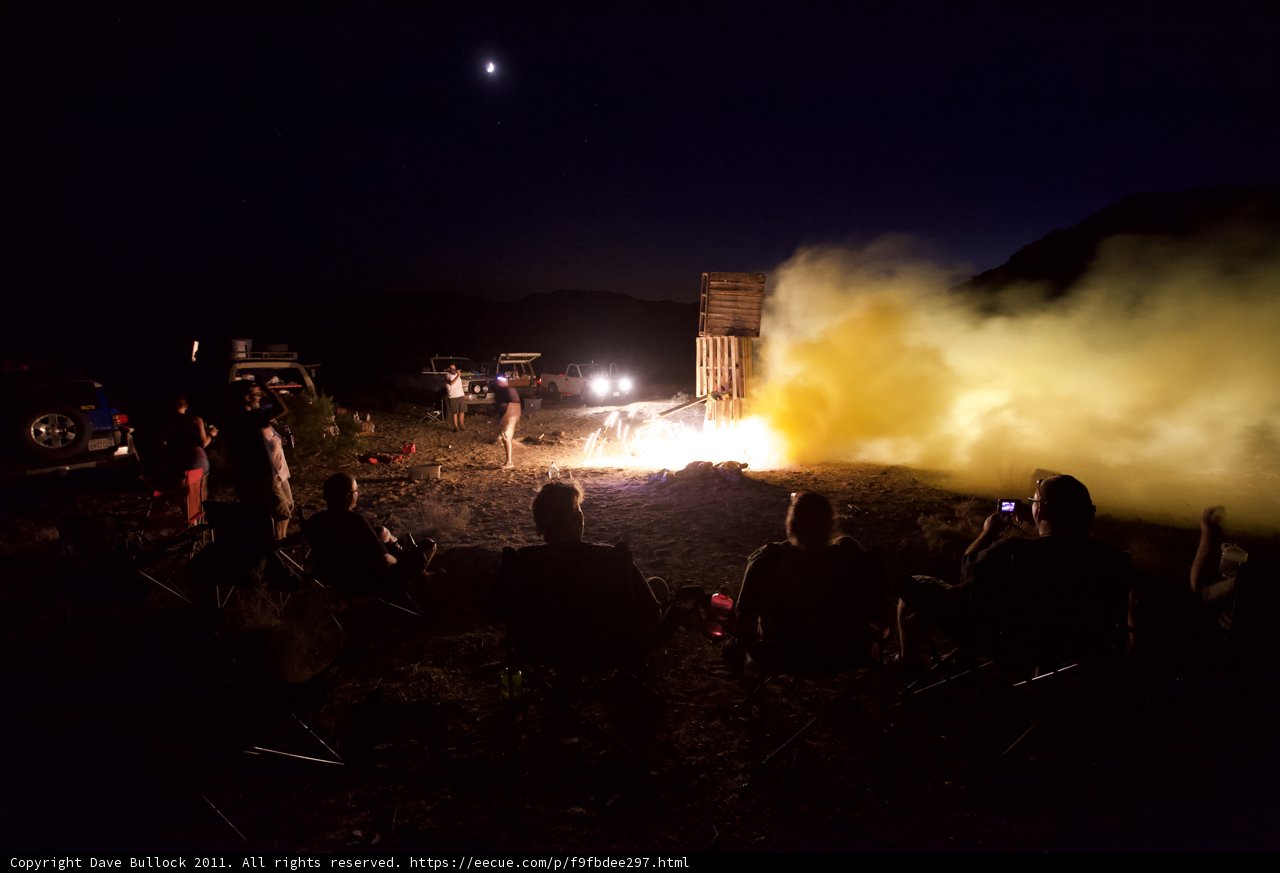 Night Sky Aglow with Rocket Flames