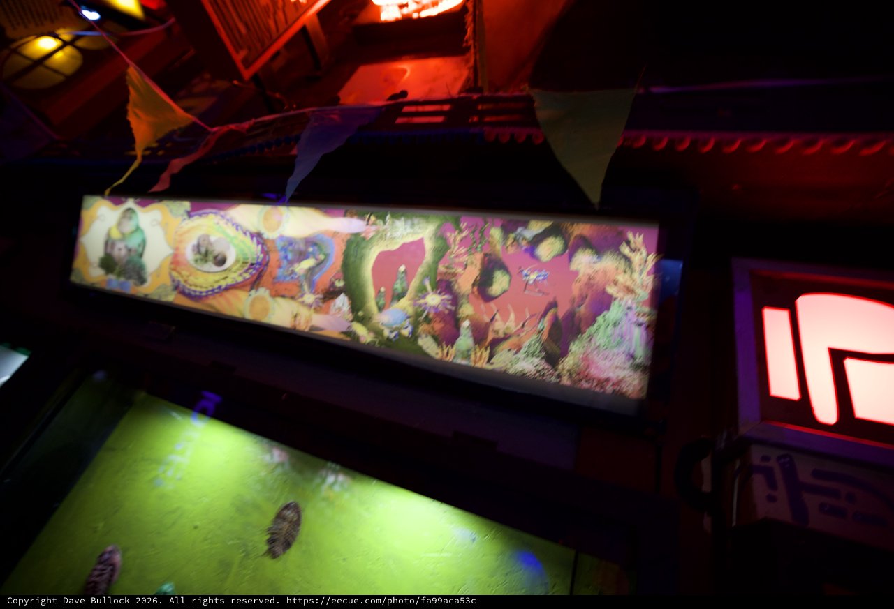 Illuminated Pinball Machine Backglass Display in Arcade