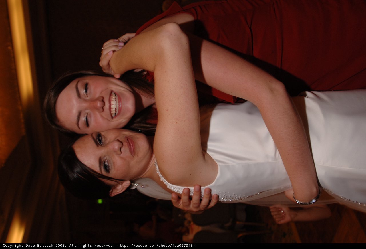 Bride and Bridesmaid Share Joyful Wedding Embrace