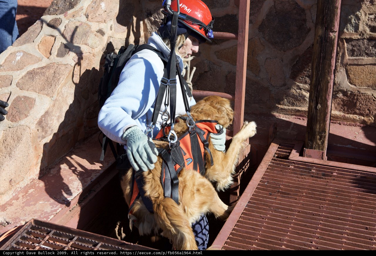 A Woman in Hard Hat and Harness Scaling a Rocky Path
