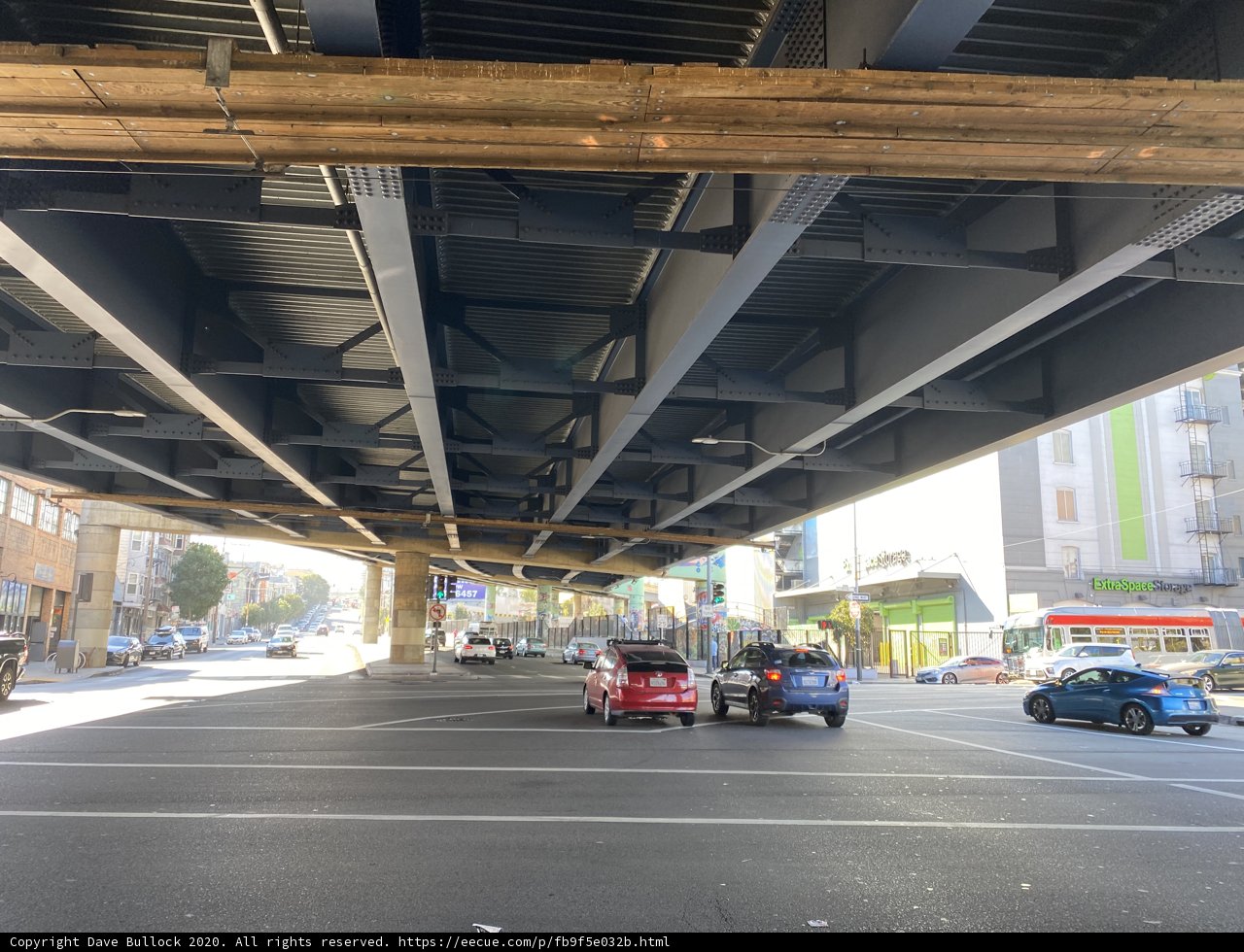 Cars Passing Under the Overpass in San Francisco