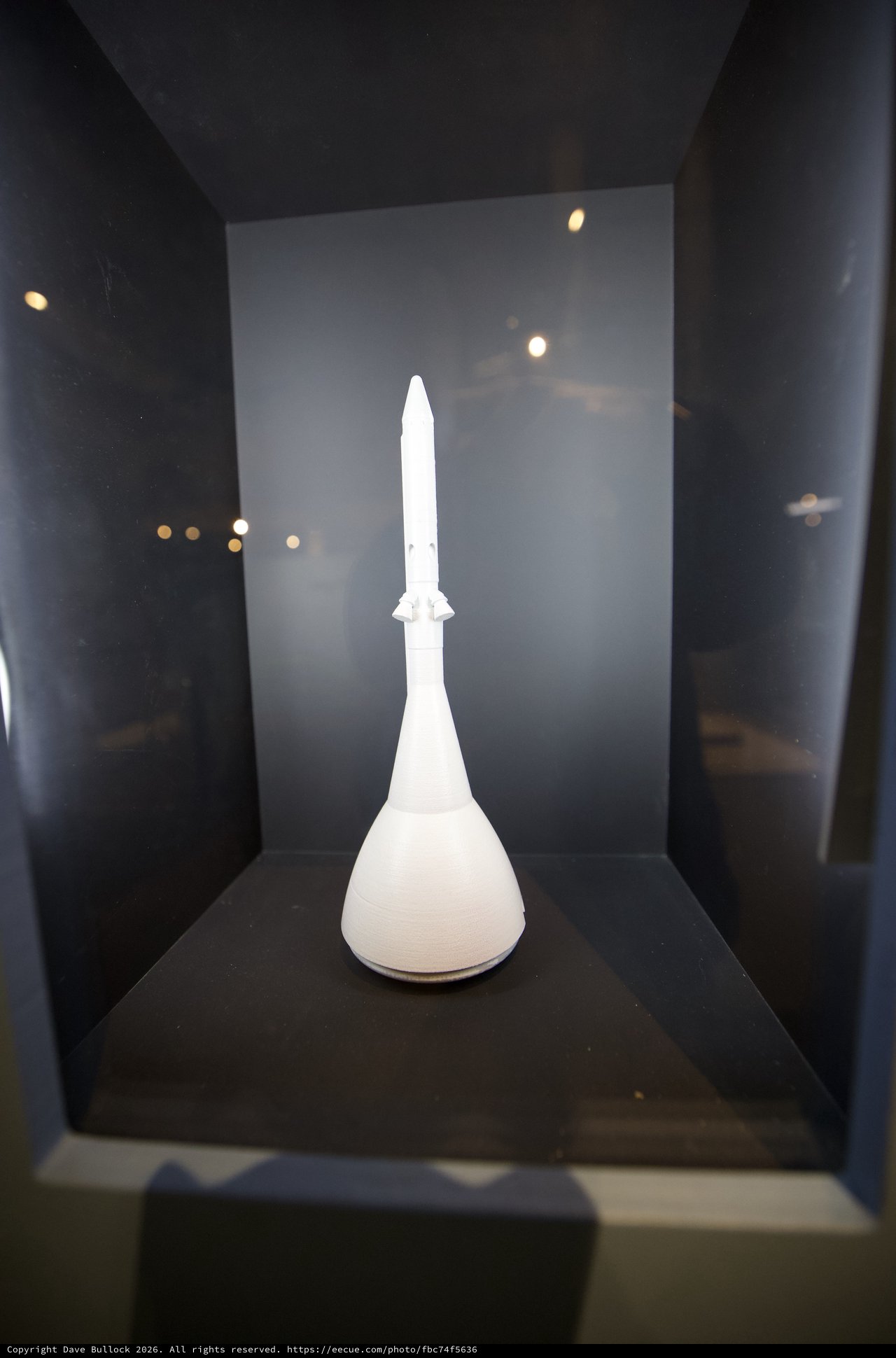 White Rocket Model in Museum Display Case