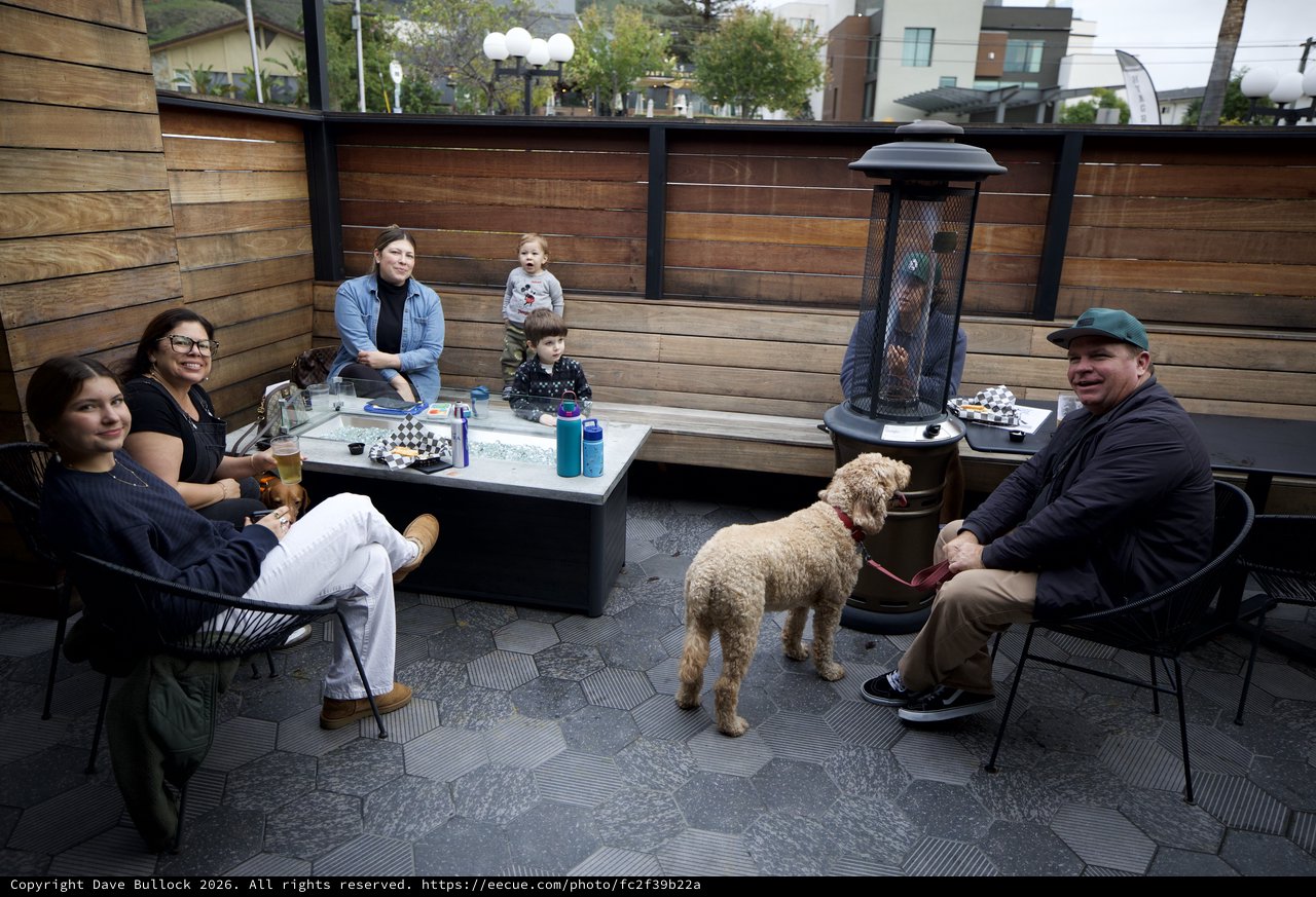Family Gathering on Dog-Friendly Restaurant Patio