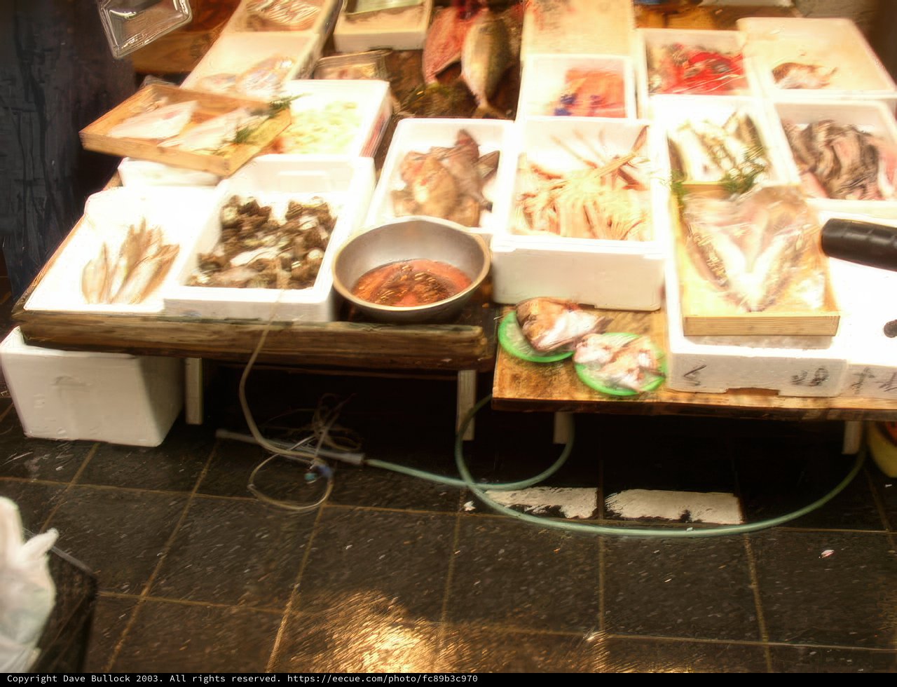 Table full of delicious food at a bustling cafeteria