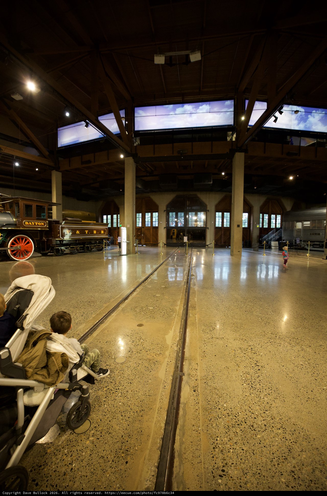 Historic Train Museum Interior with Classic Locomotives on Display