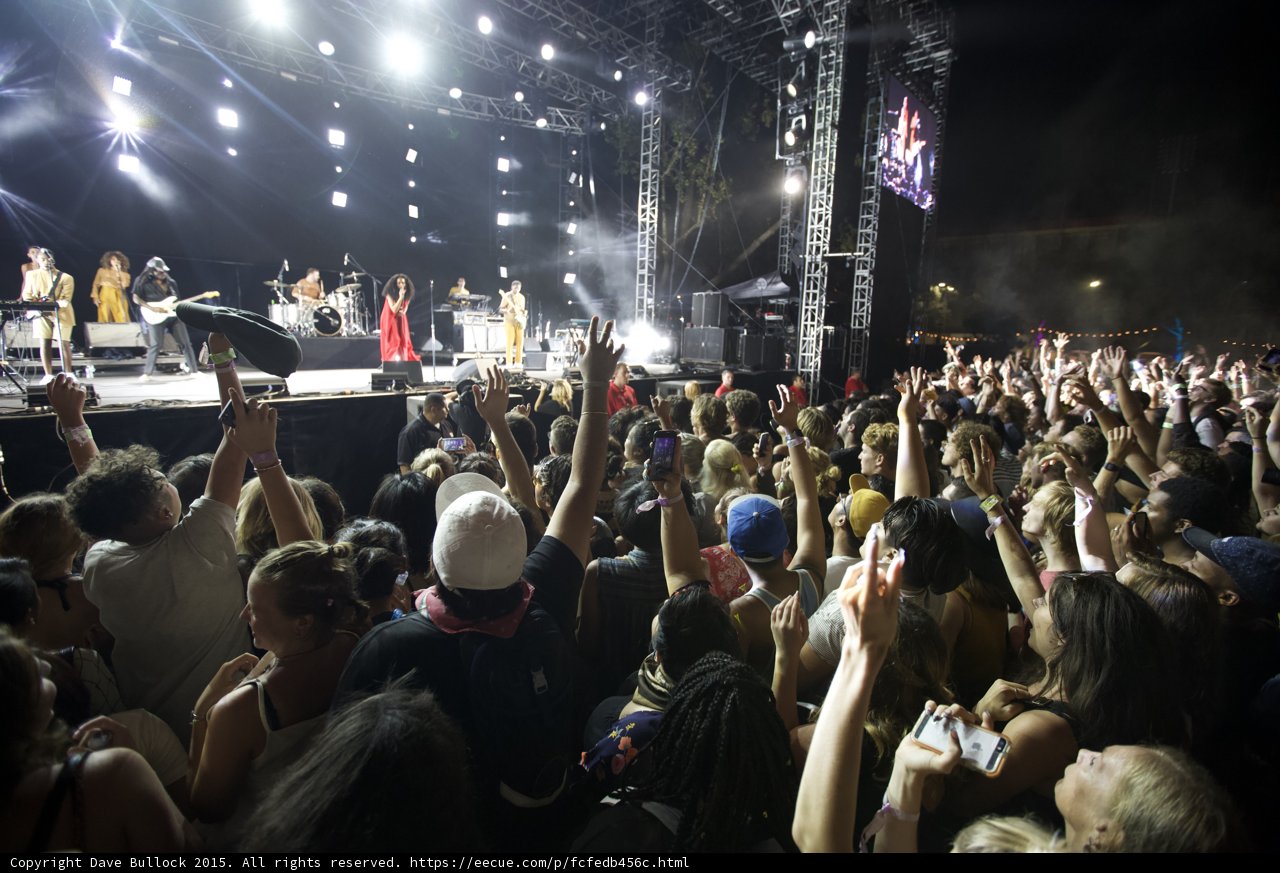 FYF Fest Wide Crowd Stage Solange Band Phones Recording Video Screen Night