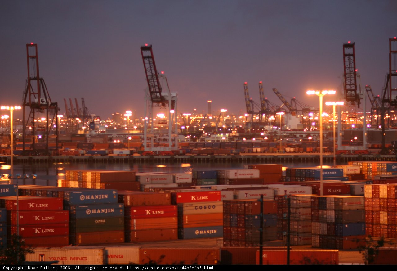 Dark skies over the bustling port
