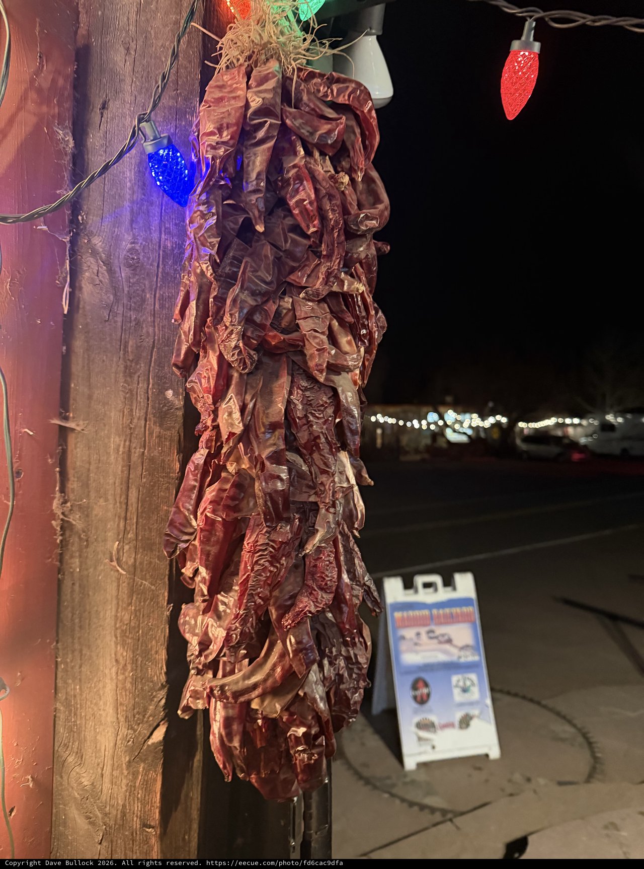 Dried Chile Ristras Hanging at Night in Santa Fe