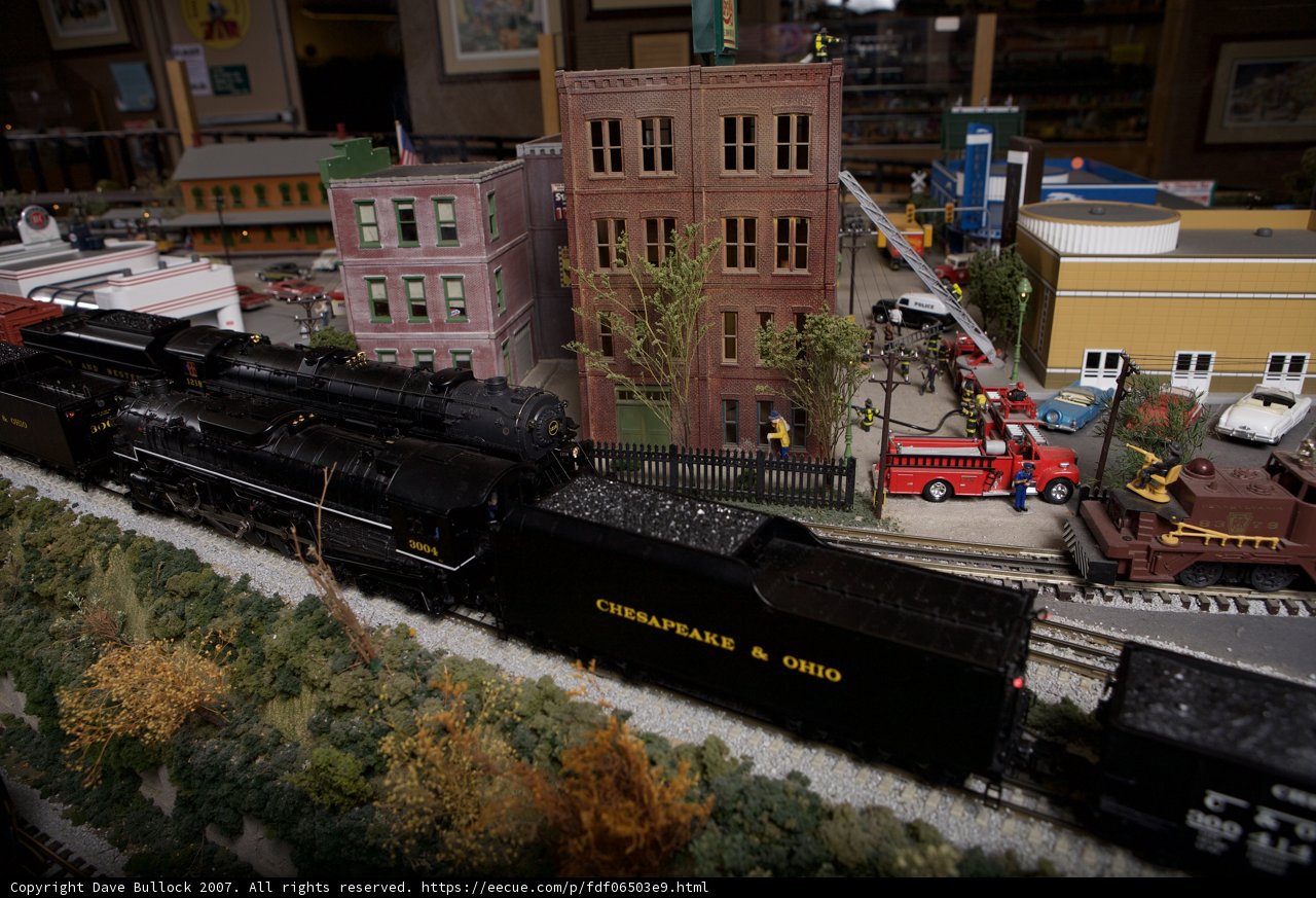 Miniature Town with Train and Fire Truck