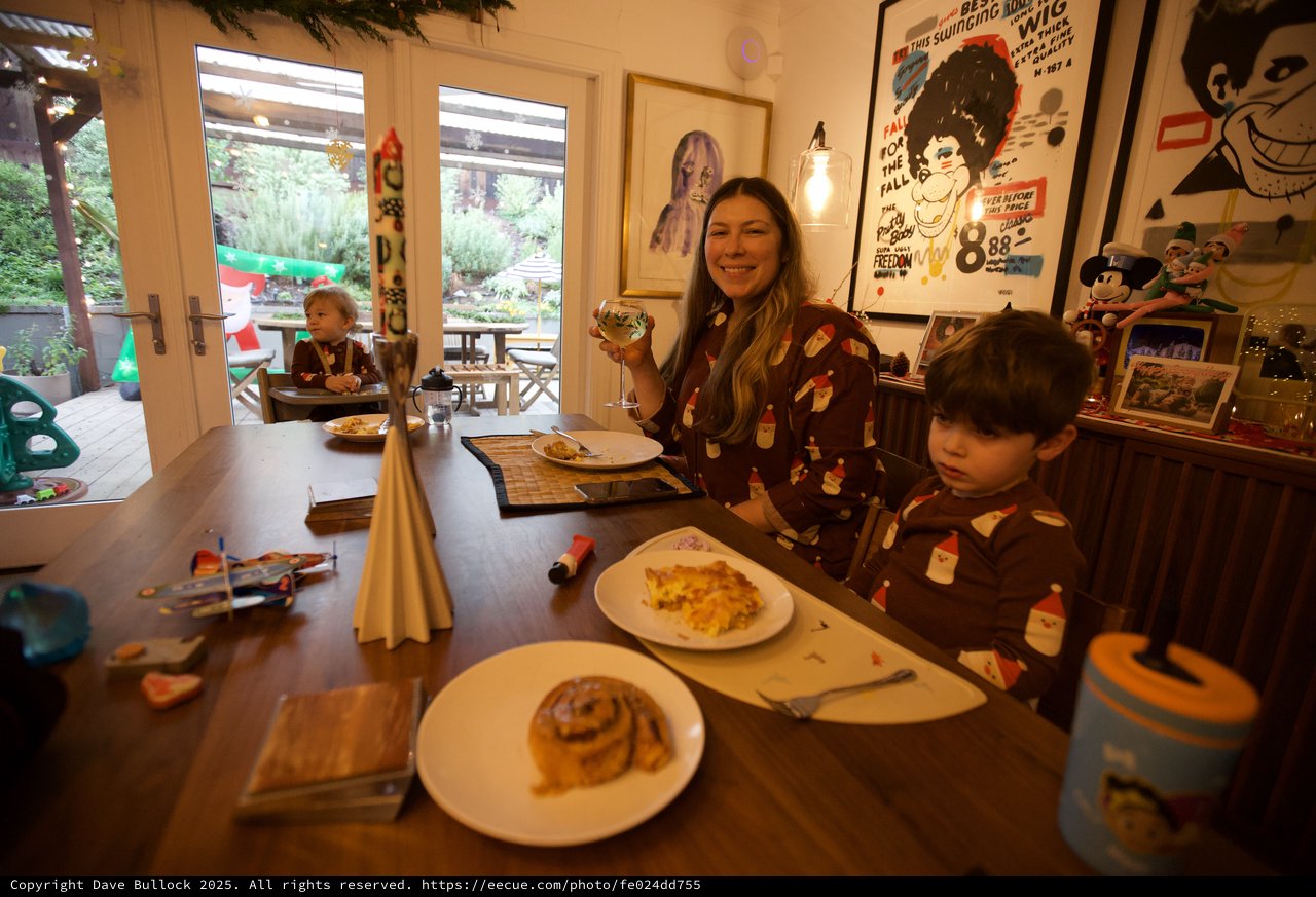 Christmas Family Dinner at Home with Matching Pajamas
