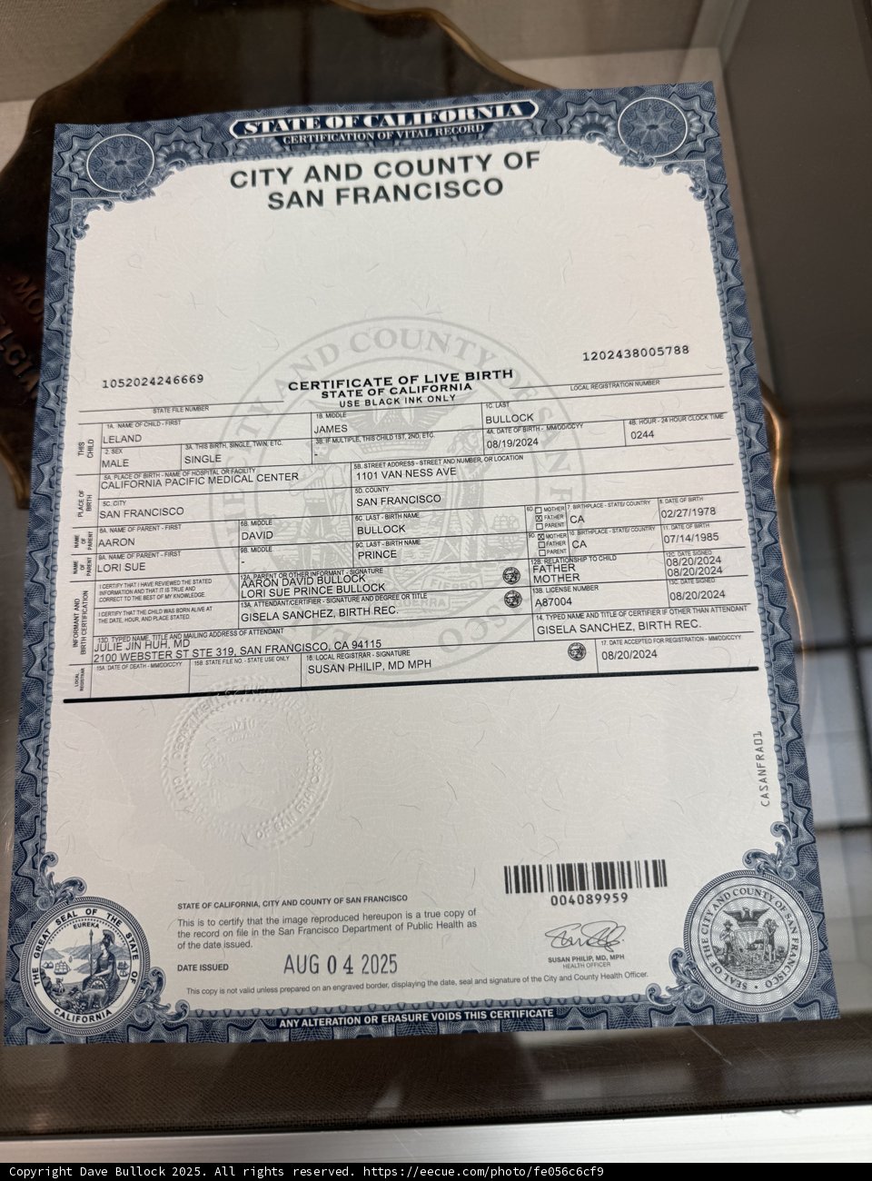 Official Record at San Francisco City Hall