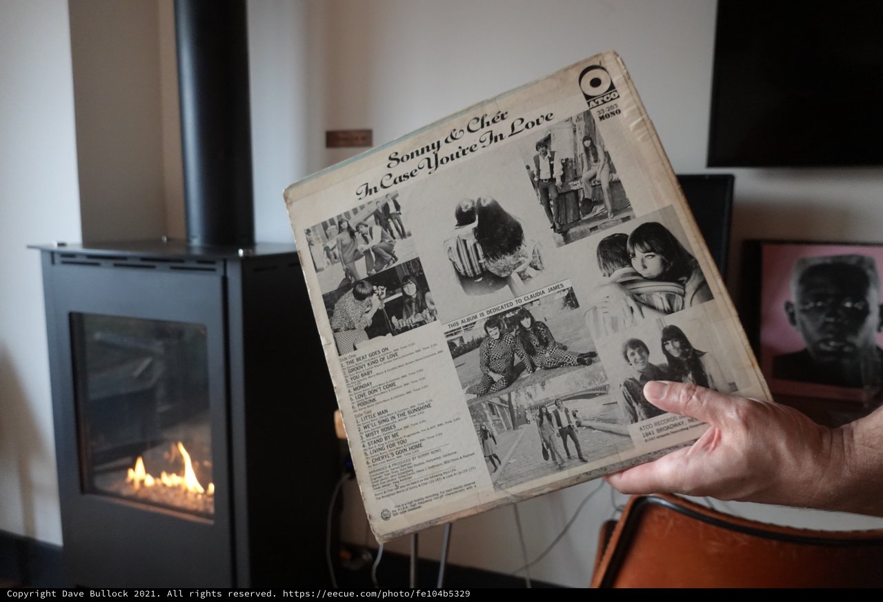 Vintage Sonny & Cher Album by Cozy Fireplace