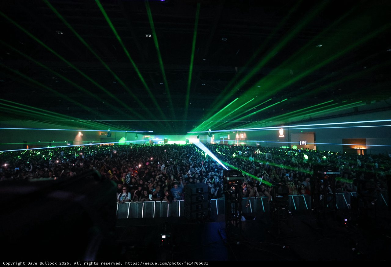 Green Laser Light Show Over Massive Festival Crowd