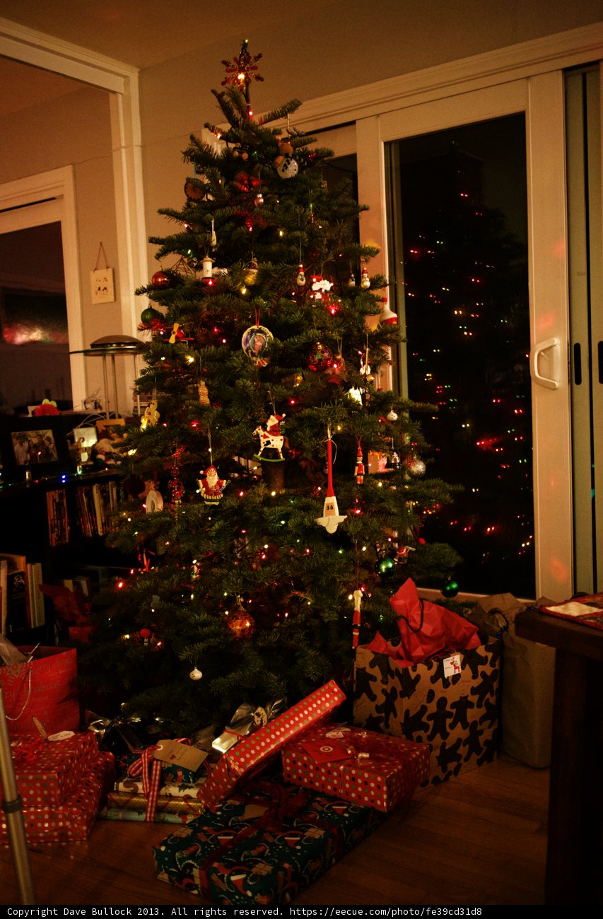 A Festive Living Room with a Christmas Tree