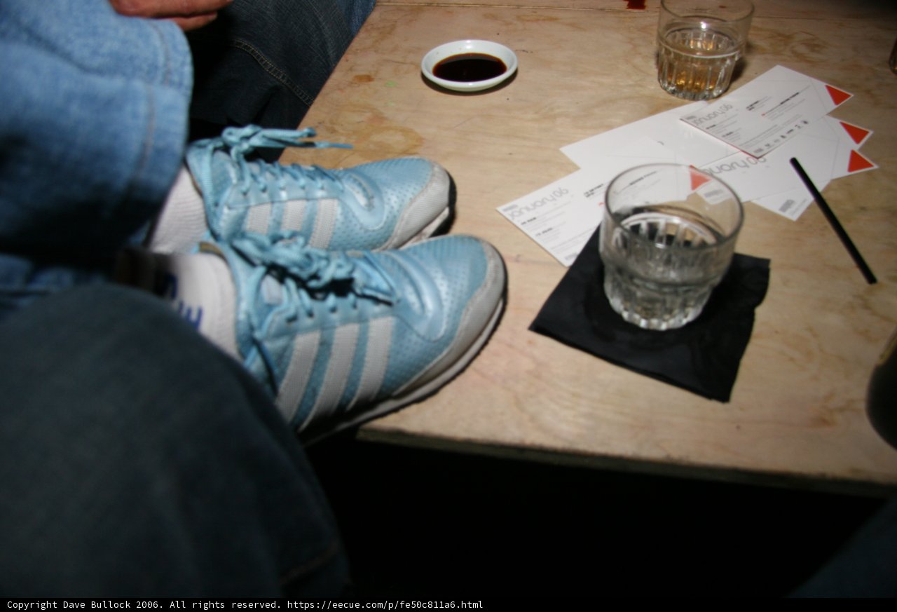 Blue shoes on table