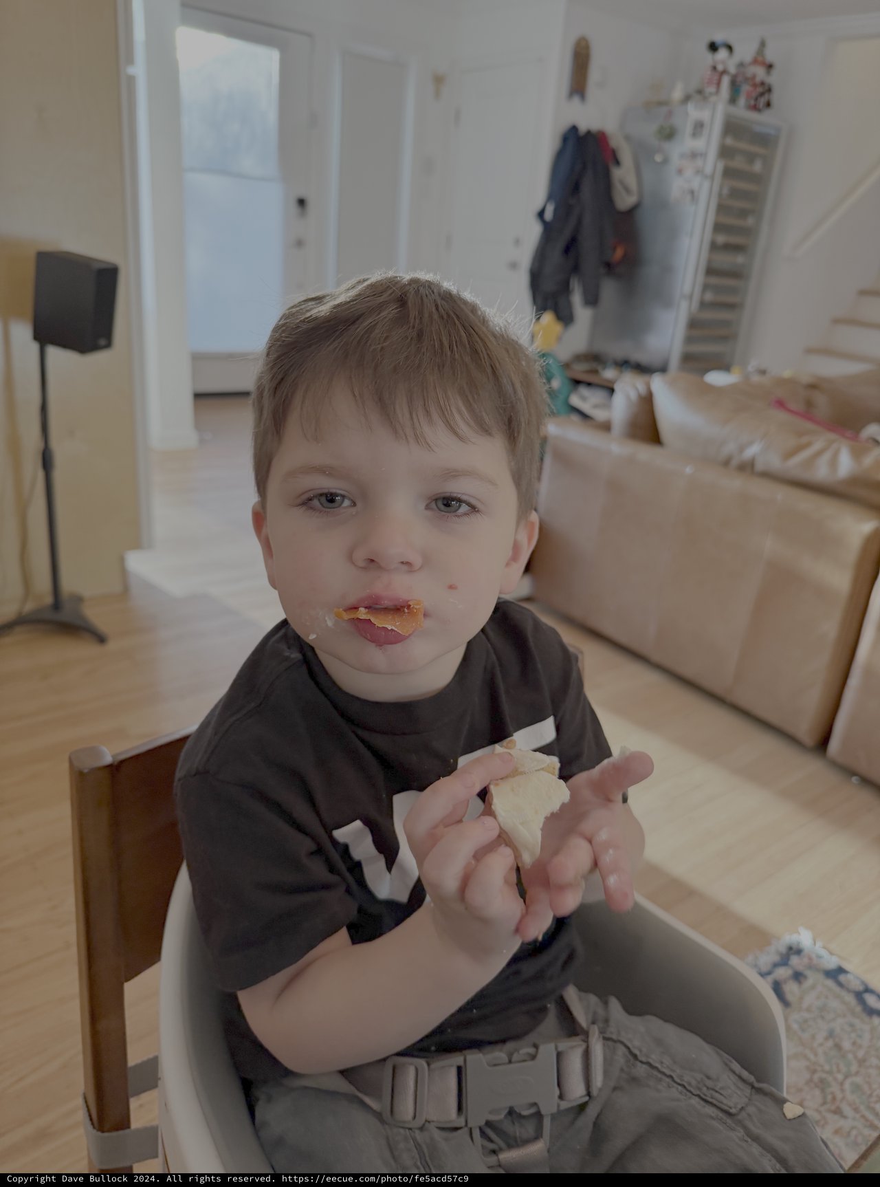 Young Child Enjoying Messy Snack Time