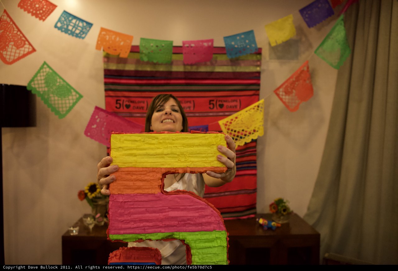 Penelope Celebrates with Colorful Number Five Piñata