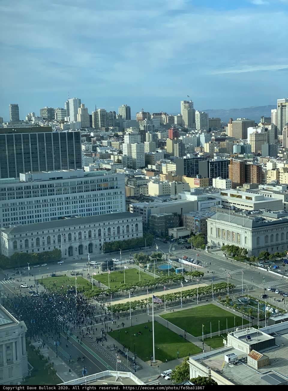 A birds-eye view of San Francisco's downtown skyline