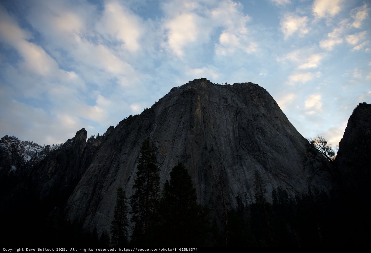 Cathedral Rocks Rising in Yosemite Valley at Dusk