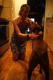 Woman bonding with her furry friend