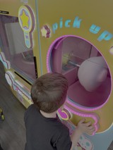 Child Playing Colorful Arcade Claw Machine Game