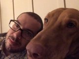 Man and Dog Pose for Portrait in Altadena
