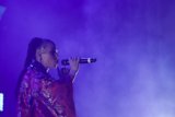 FKA twigs Stunning Profile Portrait Singing Baby Hairs Elaborate Swirls Hoop Earrings Red Lipstick Black Choker Kimono Gold Chinese Patterns Rings Purple Haze LED Panel