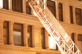 Fire Truck Parks Outside Urban Building