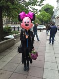 Woman with Minnie Mouse Balloon