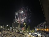 Fireworks light up the city sky during baseball game