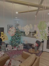 Festive Christmas Living Room with Paper Snowflakes