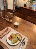 Savory Brunch Spread on a Rustic Table Setting